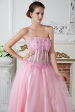 Sexy Transparent Bodice Pink Cocktail Prom Dress For Party