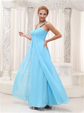 V-neck Ruched Aqua Blue Evening Dress For Drinking Party Slit Below Chest