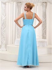 V-neck Ruched Aqua Blue Evening Dress For Drinking Party Slit Below Chest