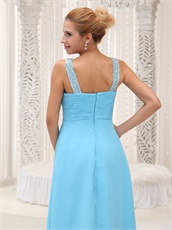 V-neck Ruched Aqua Blue Evening Dress For Drinking Party Slit Below Chest