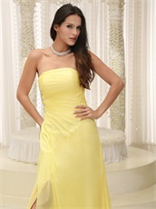 Pretty Daffodil Chiffon Evening Pageant Dresses Side Slit