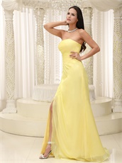 Pretty Daffodil Chiffon Evening Pageant Dresses Side Slit