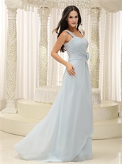 Wide Two Straps Baby Blue Lightness Chiffon Petite Evening Dress