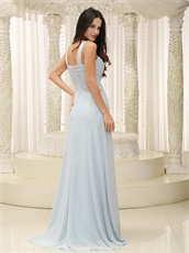 Wide Two Straps Baby Blue Lightness Chiffon Petite Evening Dress