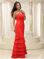 Slim Empire Waist Red Taffeta Wrinkled Layers Event Stage Show Dress