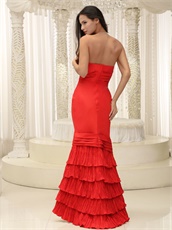 Slim Empire Waist Red Taffeta Wrinkled Layers Event Stage Show Dress