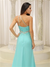 Brand Ice Blue Prom Dress Sweep Train Chiffon Skirt Slit Show Leg