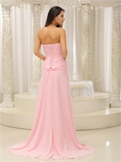 Lovely Baby Pink Chiffon Evening Dress Floor Length Skirt Side Slit