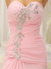 Lovely Baby Pink Chiffon Evening Dress Floor Length Skirt Side Slit