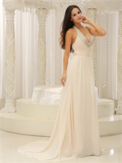 Empire Lumber Pearl Pink Chiffon Backless Evening Dress On Stage