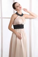 Beautiful Halter Black Belt Champagne Women Evening Wear