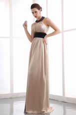 Halter Champagne Bridal Mother Dress With Black Sash