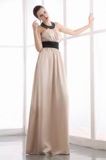 Halter Champagne Bridal Mother Dress With Black Sash