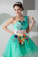 High-Low Vivid Spring Green Prom Dress Emberllish With Flowers