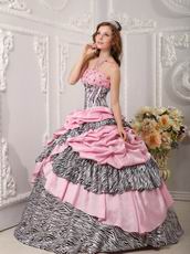 Romantic Pink Taffeta Quince Dress With Zebra Layers Skirt