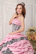 Romantic Pink Taffeta Quince Dress With Zebra Layers Skirt