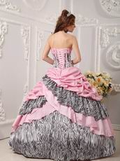 Romantic Pink Taffeta Quince Dress With Zebra Layers Skirt