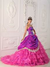 Layers Skirt Fuchsia Lace Decorate Quince Dress For Sale