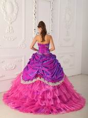 Layers Skirt Fuchsia Lace Decorate Quince Dress For Sale