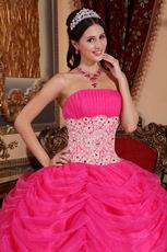 Appliqued Bottom Skirt Hot Pink Quince Party Dress Cheap