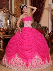 Appliqued Bottom Skirt Hot Pink Quince Party Dress Cheap