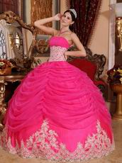 Appliqued Bottom Skirt Hot Pink Quince Party Dress Cheap