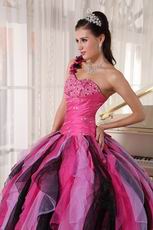 Single One Shoulder Ombre Color Quince Dress With Ruffled Skirt