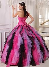 Single One Shoulder Ombre Color Quince Dress With Ruffled Skirt