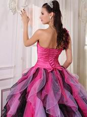 Single One Shoulder Ombre Color Quince Dress With Ruffled Skirt