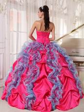 Deep Rose Pink 16th Girl Quinceanera Dress With Ruffled Skirt