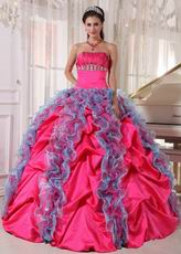 Deep Rose Pink 16th Girl Quinceanera Dress With Ruffled Skirt