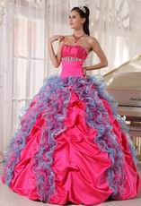 Deep Rose Pink 16th Girl Quinceanera Dress With Ruffled Skirt