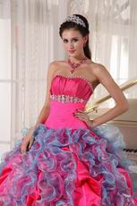 Deep Rose Pink 16th Girl Quinceanera Dress With Ruffled Skirt