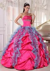 Deep Rose Pink 16th Girl Quinceanera Dress With Ruffled Skirt