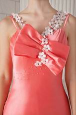 Spaghetti Straps Column Skirt Beaded Watermelon Prom Dress Petite