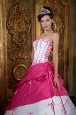 Basque Waist White Quinceanera Dress With Fuchsia Details