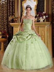 Yellow Green Cheap Quinceanera Gown With Handmade Flowers