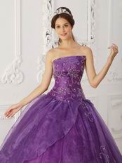 Strapless Purple Quinceanera Dress With Beaded Embroidery