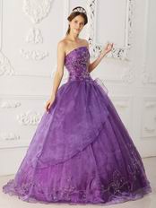 Strapless Purple Quinceanera Dress With Beaded Embroidery