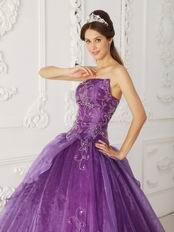 Strapless Purple Quinceanera Dress With Beaded Embroidery