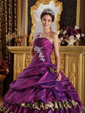 Cheap Purple Quinceanera Gown With Leopard Print Cascade Skirt