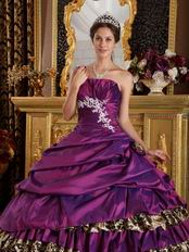 Cheap Purple Quinceanera Gown With Leopard Print Cascade Skirt