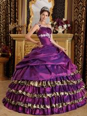 Cheap Purple Quinceanera Gown With Leopard Print Cascade Skirt