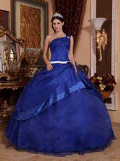 Sapphire Blue Puffy Skirt Quinceanera Dress Single One Shoulder