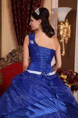 Sapphire Blue Puffy Skirt Quinceanera Dress Single One Shoulder