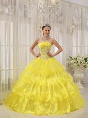 Bright Canary Yellow Cascade Layers Princess Quinceanera Gown