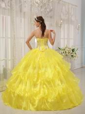 Bright Canary Yellow Cascade Layers Princess Quinceanera Gown