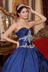 Navy Blue Puffy Floor Length Skirt Evening Ball Gown