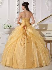 Sweetheart Golden Yellow Quinceanera Gown With Flower