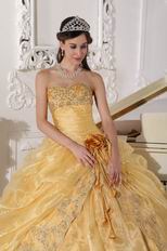 Sweetheart Golden Yellow Quinceanera Gown With Flower